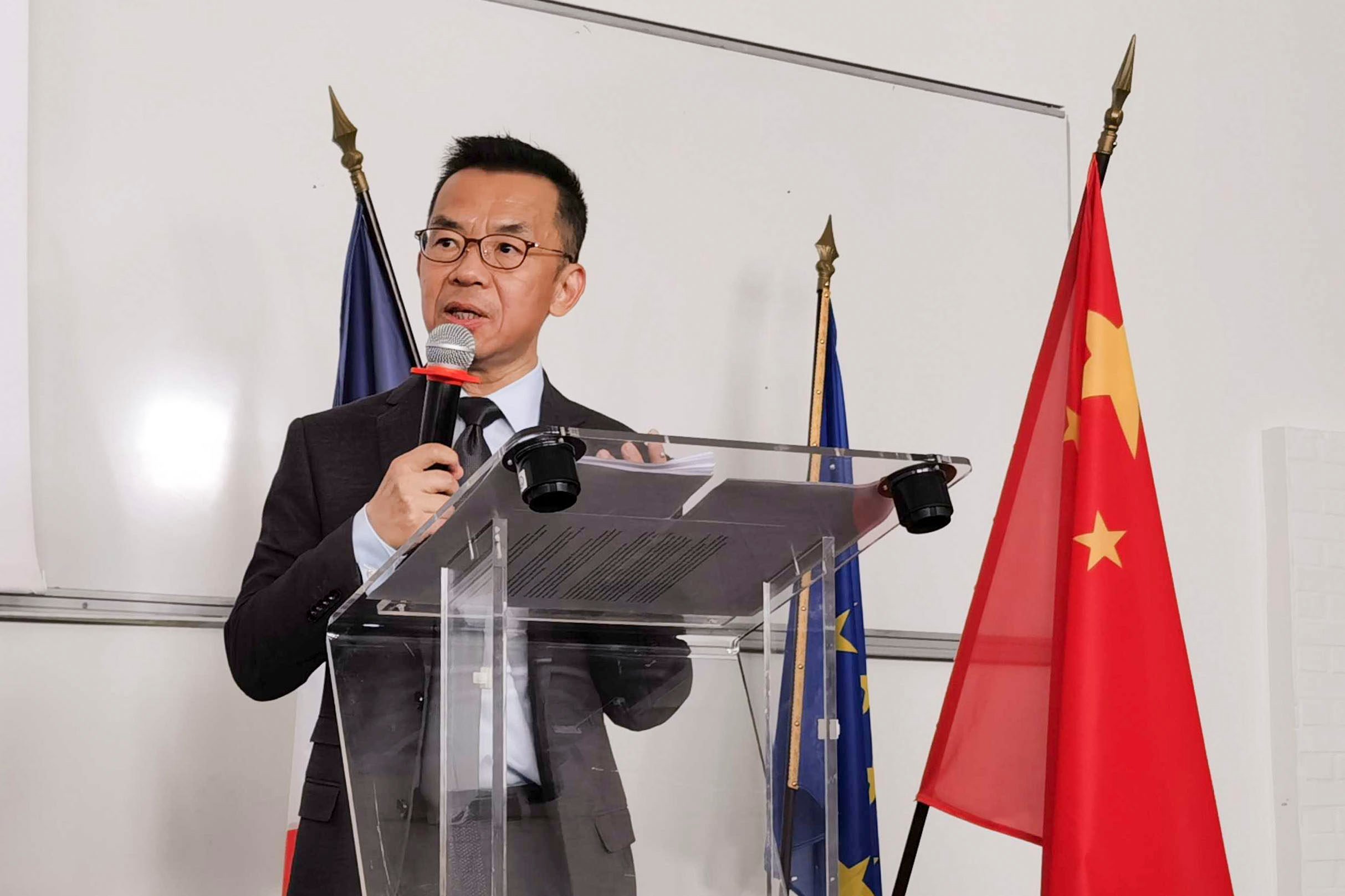 Lu Shaye, China’s envoy to France, called the divided status of the two sides of the Taiwan Strait a legacy of the Chinese civil war in the 1940s, during an address in Paris. Photo: Chinese Embassy in France